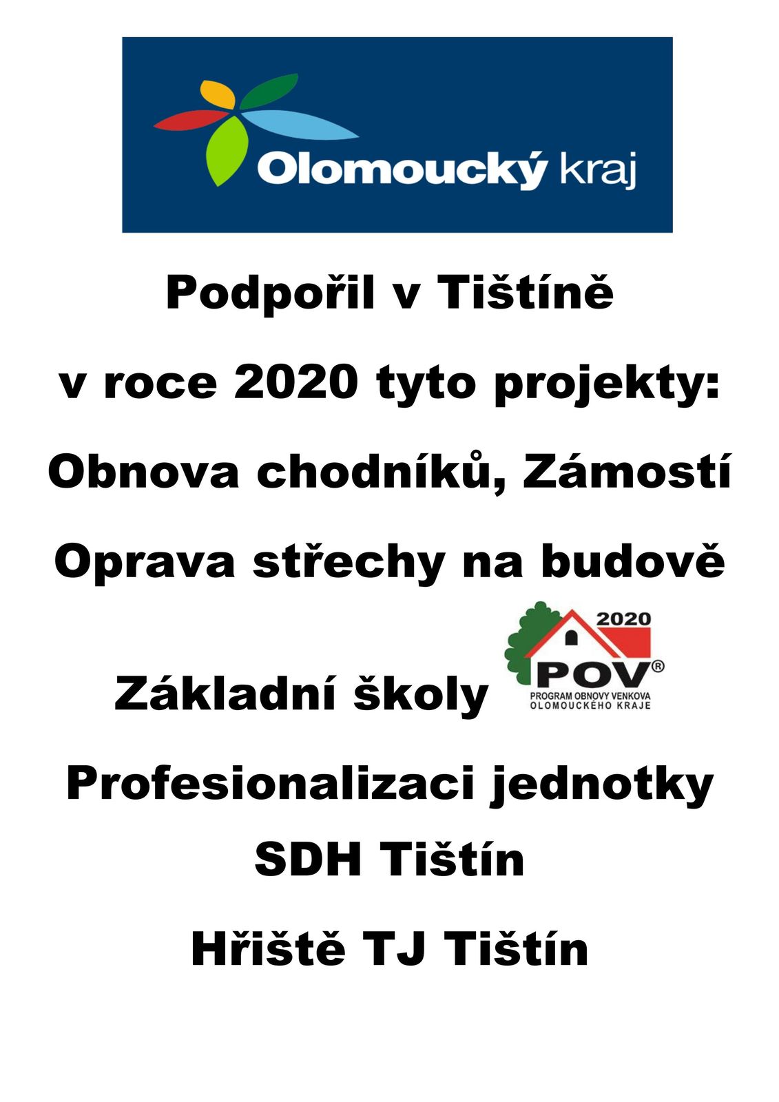 Podpora Olomouckého kraje v roce 2020
